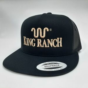 King Ranch Flat Bill Trucker Mesh Snapback Hat Cap Black Embroidered